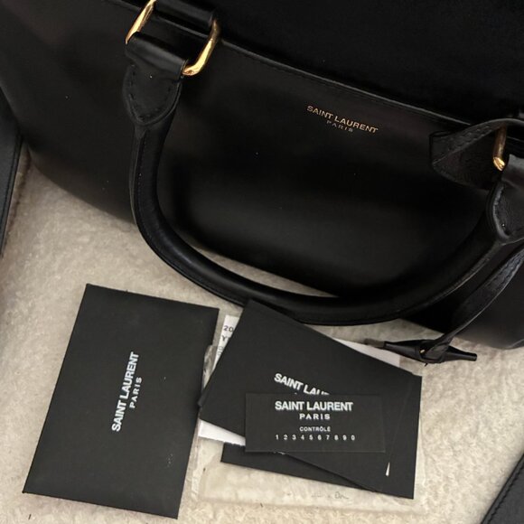 Saint Laurent Duffle 6 – Black Suede w/Leather Front Pocket & Trim - Picture 2 of 16